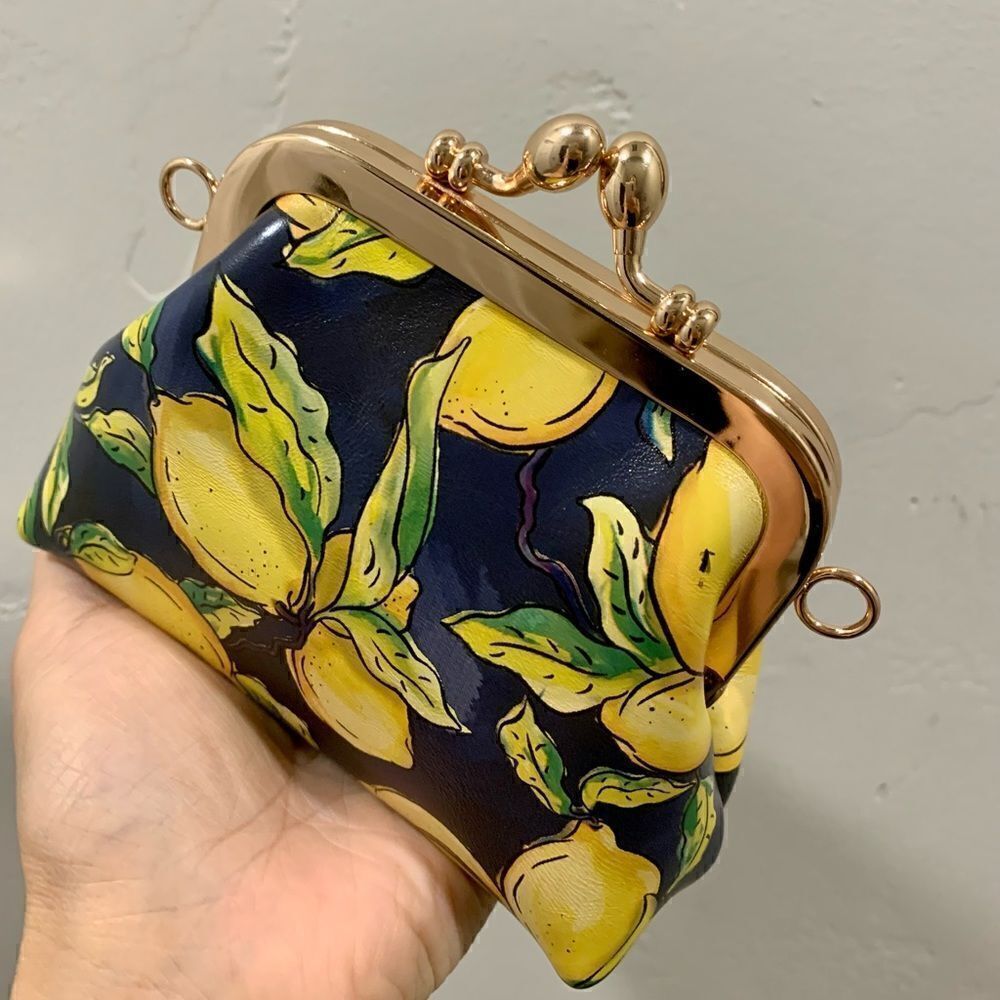 Handmade Genuine Cowhide Lemon Print Kisslock wallet/Wristlet/Coin purse - Picture 10 of 13